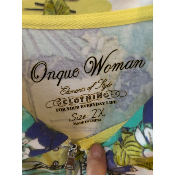 Ongque Woman Tropical Resort Scene Zipper Front Stretch‎ Top Size 2X - Picture 2 of 7
